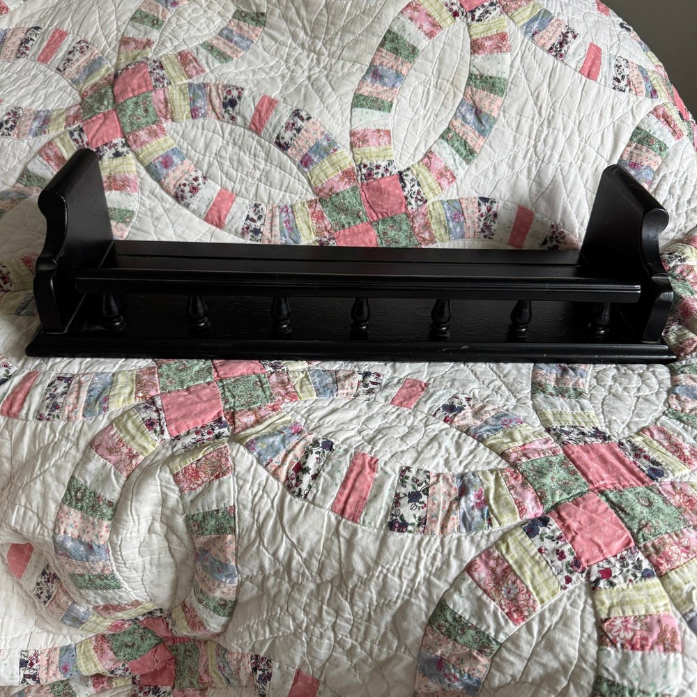 Vintage Ethan Allen Black Wood Wall Shelf Spindle Rail Floating Ledge Farmhouse